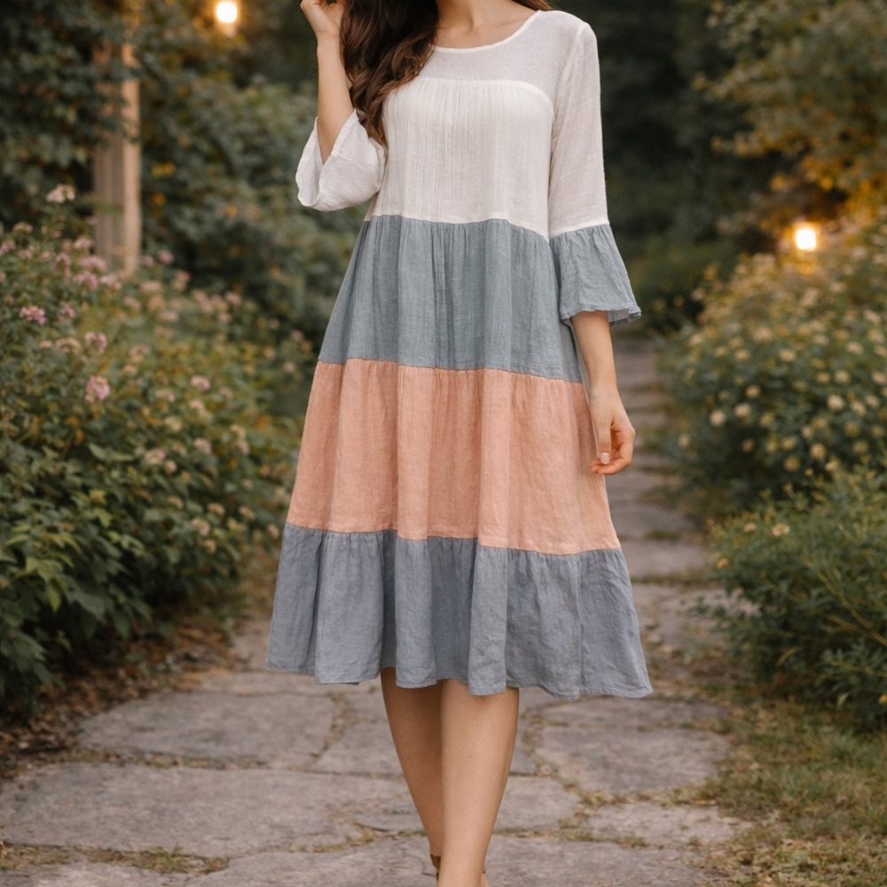 Entro Tiered Midi Dress Boho Cottagecore Prairie